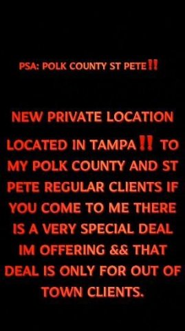 INCALL ONLY‼‼ LETS CREATE🎥🎥 TAMPA/ST PETE/POLK:READ BIO FOR DEALS💕 PRIVATE LOCATION❤QV INCALL🫠READ FIRST💯 EATER ALERT🤤MY REVIEWS SPEAK FOR ME🐐SLIM GOODIE WID THA GOOD COOCHIE😻 WASHER MACHINE TYPE THROAT😵‍🤤NO WEIRDOS🙅🏾 - 1