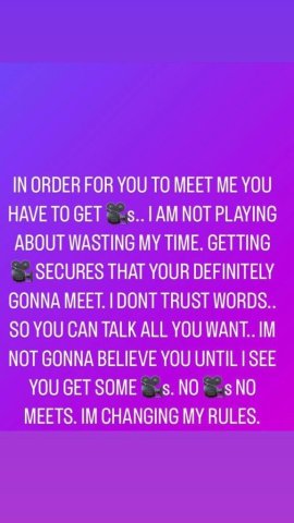 DONT TEXT MY PHONE UNLESS UR BUYING 13 VIDEOS FOR $100 OR 8 FOR 85 IF U WANNA MEET. TIRED OF YA WEIRD DUDES WASTING MY TIME. YOU WILL GET BLOCKED.. DM ME ON TELEGRAM TO PURCHASE MY SEX VIDEOS. ONLY ACCEPTING APPLE PAY OR VENMO ONLY. - 32 - 1