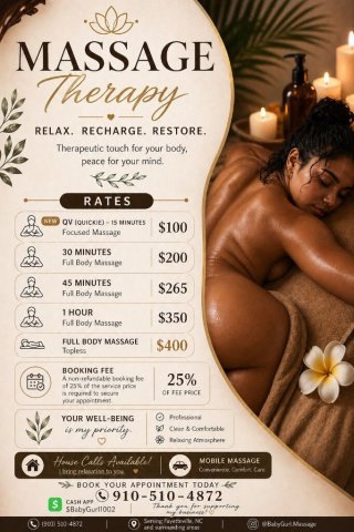 Fayetteville NC Massage Outcalls — One-on-One Sessions - 1